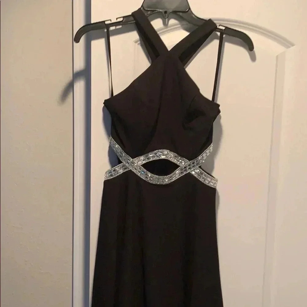 Black Halter Dress Y-Neck Beaded High-Low Dress NWT